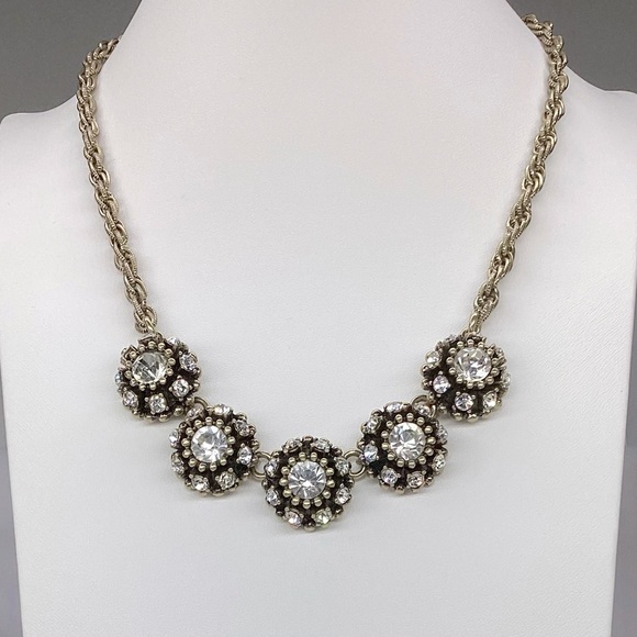 Banana Republic Jewelry - Banana Republic Rhinestone Necklace, Round Dome Links, Brass and Black Accents
